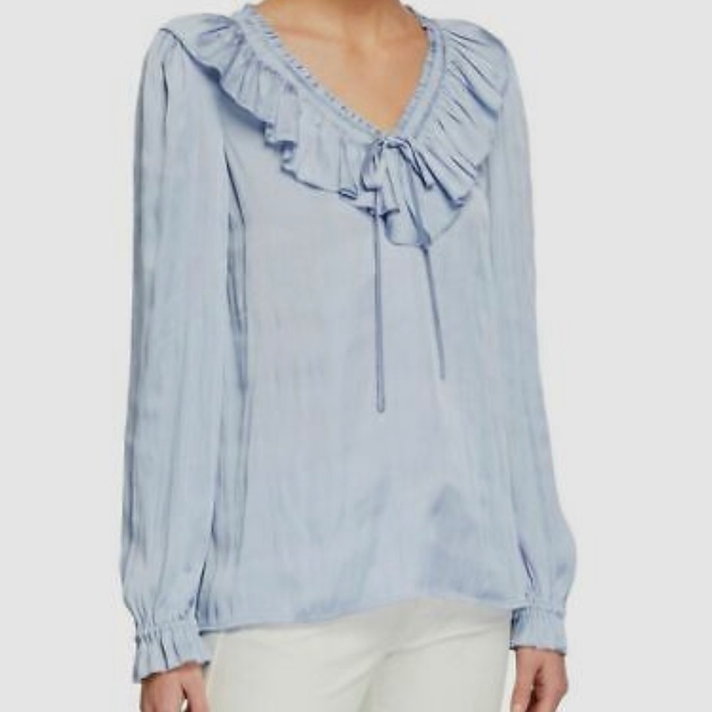 Paige Blue Aliza Ruffled Neck Tie Satin Top